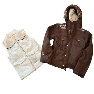 Billabong Pilot All Weather Versatile Brown 2 Pece Coat & Vest Womens Size Small